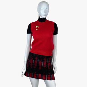 VTG Womens Red 100% Shetland Wool Vest Spun In Scotland Classic Preppy Academia